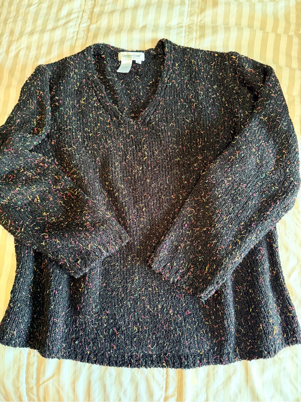 Coldwater Creek Black Speckled V-Neck Sweater